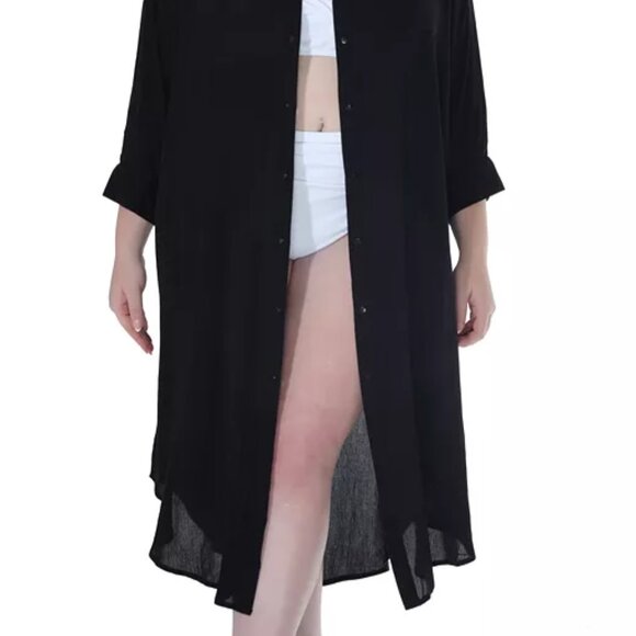 Raviya Plus Size Button-Down Midi Cover-Up Artist Smock NWT Sz 0X - Picture 9 of 9